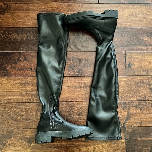 ZARA | Boots Black Above The Knee Moto Style - Picture 12 of 13